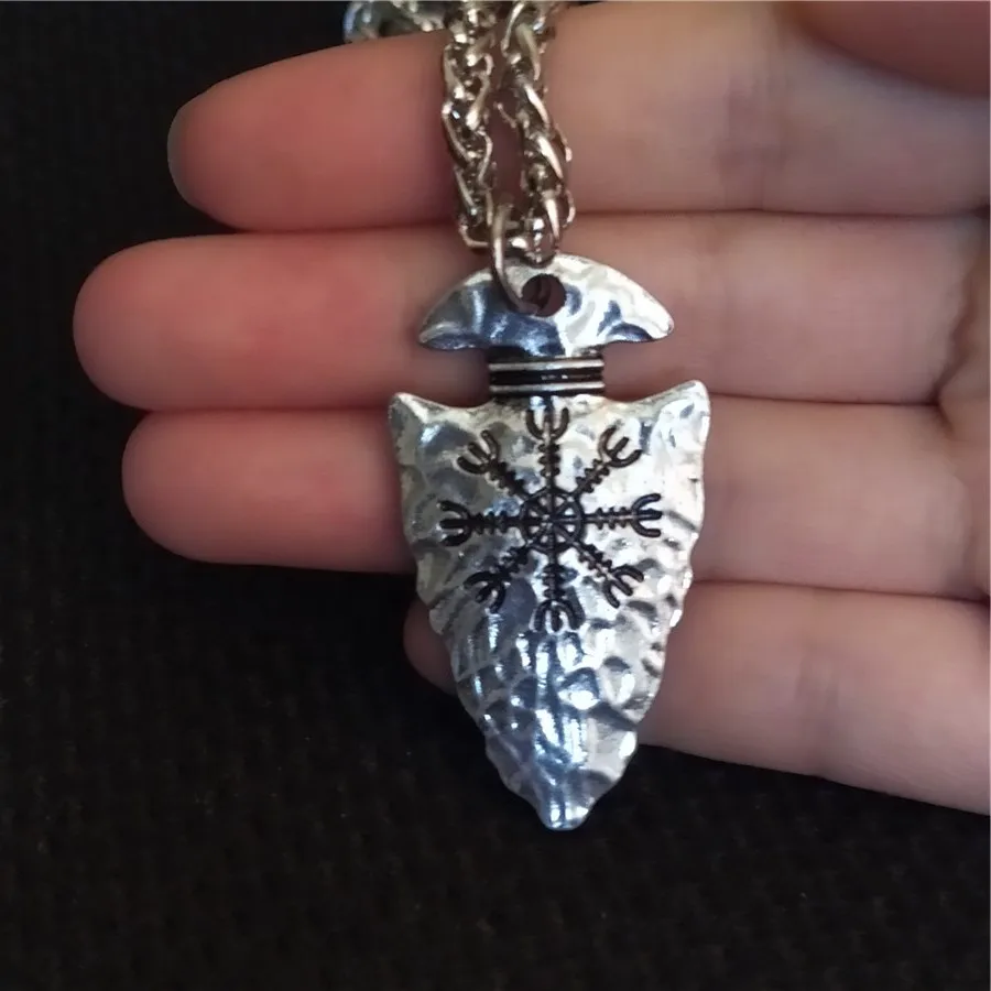 Винтажный скандинавский Викинг 316L шлем из нержавеющей стали Awe \ Vegvisir кулон с