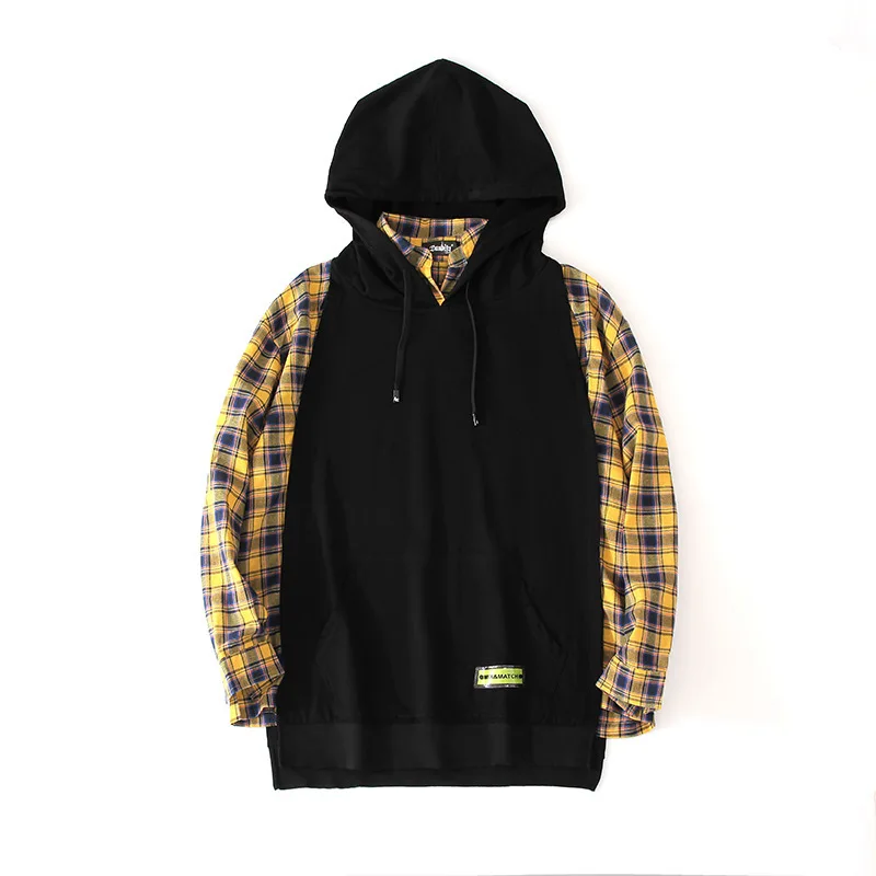 

Vefadisa Spring Plaid Patchwork Sweatshirt Women 2020 Lapel Hooded Pullover Sweatshirt Long Sleeve Jacket Loose Black QYF1855