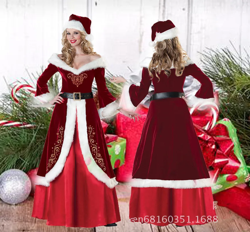 Полный комплект рождественских костюмов Санта Клауса для взрослых Красная