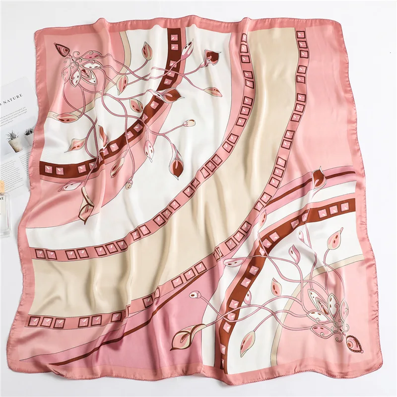 

2021 New Silk Scarf Square Bandana Women Shawls Fashion Design Print Lady Headscarf Stoles Female Foulard 90*90cm Neck Scarves