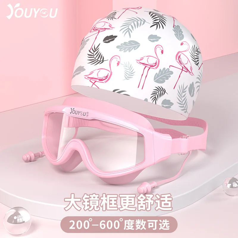 Gafas de natación impermeables estampadas para hombre y mujer, conjunto de gorros de silicona de pelo largo, gorro de natación grande, equipo de gafas de buceo para natación, 2022