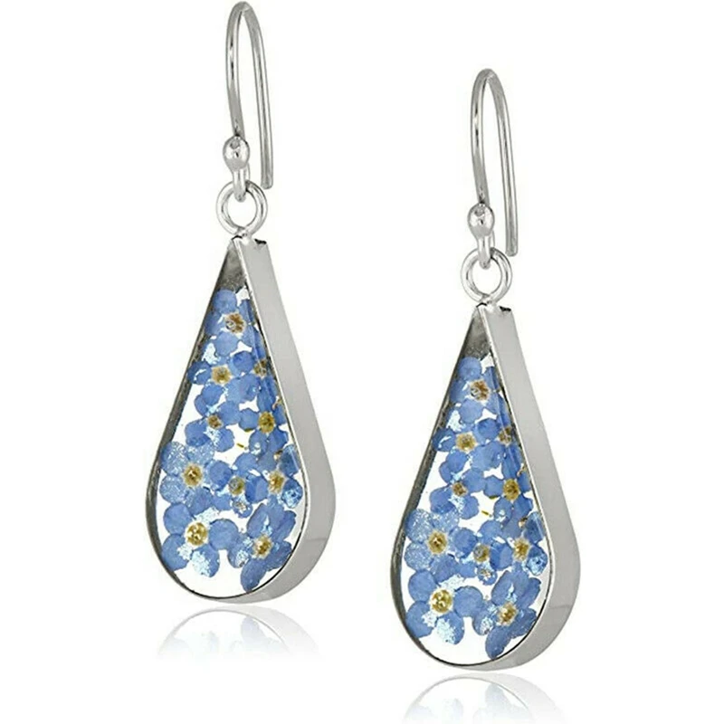 

Romantic flower Drop Earrings Bridal Sterling Silver Pressed Flower Teardrop Earrings