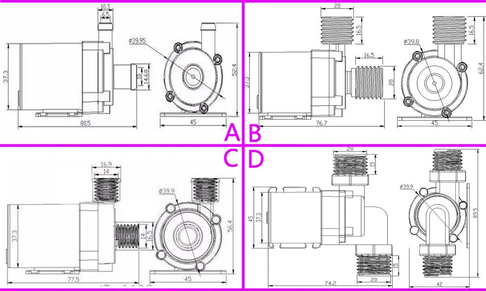 12V 24V brushless DC water pump 800L/H 1000L/H silent high temperature solar electric gas water heater circulating booster pump