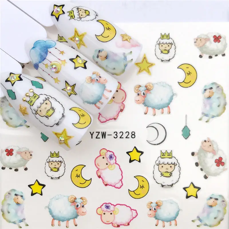 

1 PC New Arrivial Nail Sticker Water Decals Cartoon Pig/Fox/Cat / Sheep / Flower Transfer Nail Art Decoration For 2021