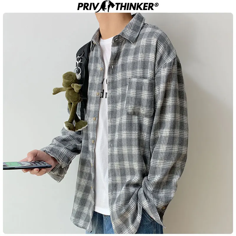 Privathinker, мужские, женские клетчатые повседневные рубашки, мужские, s Harajuku, однобортные, осень, рубашки, мужские, большие размеры, с длинным рукавом, одежда