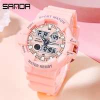 sanda new women sport digital watch electronic quartz dual core display led waterproof watches casual student wristwatch 3037