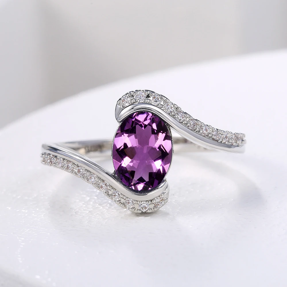 Женское кольцо Huitan элегантное фиолетовое с овальным камнем простой дизайн
