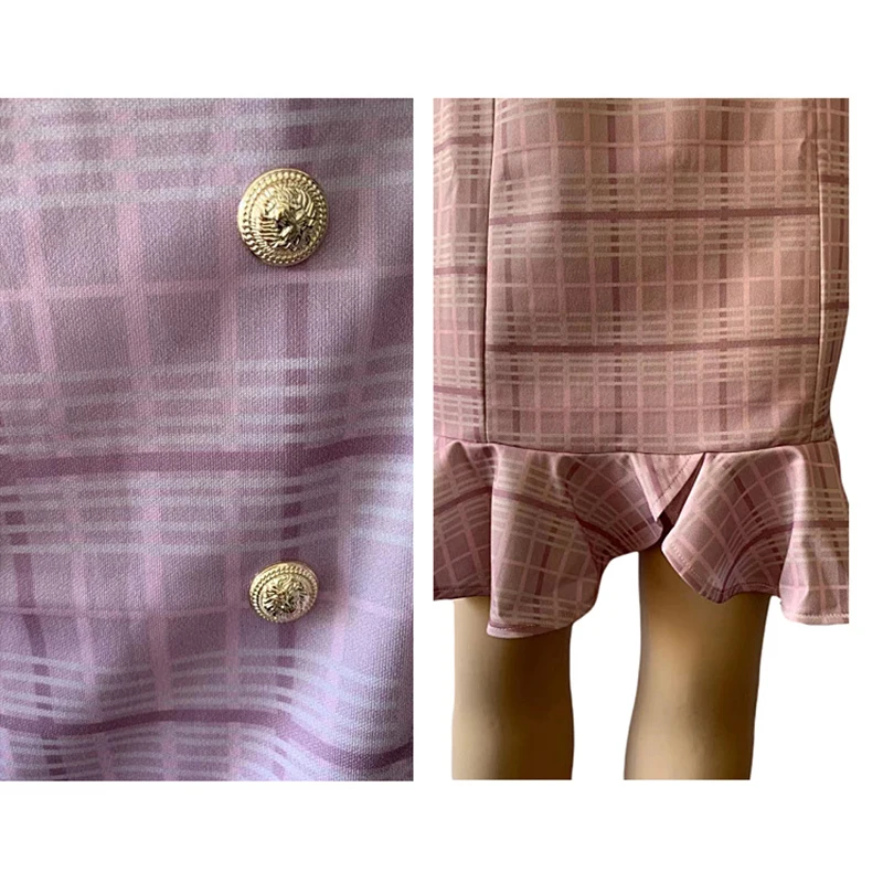 

African Dress Casual Pin Button Plaid Ruffle Vest Dress Lady Vest Dress Lapel ruffled double-breasted sunner women dress sexy