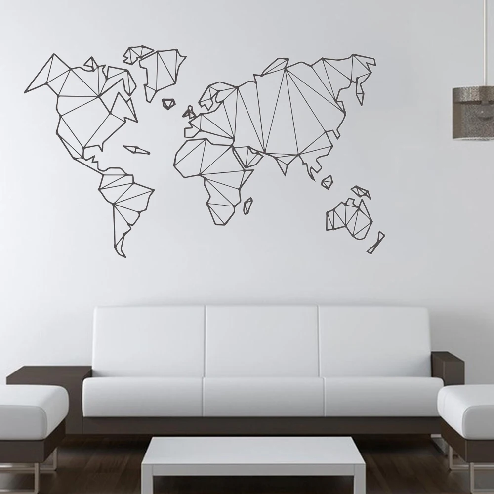 

Large Size Geometric World Map Wall Sticker Vinyl Mural Removable Bedroom Decor Stickers Home Living Room Decoration Accessories