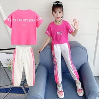 2021 new spring girls clothes suit solid color letter printing childrens sportswear kids t shirt pants 2 piece set