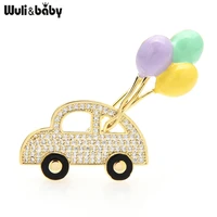 wulibaby new cute balloon car brooches for women unisex cubic zirconia enamel vehicle party casual collar brooch pins gifts