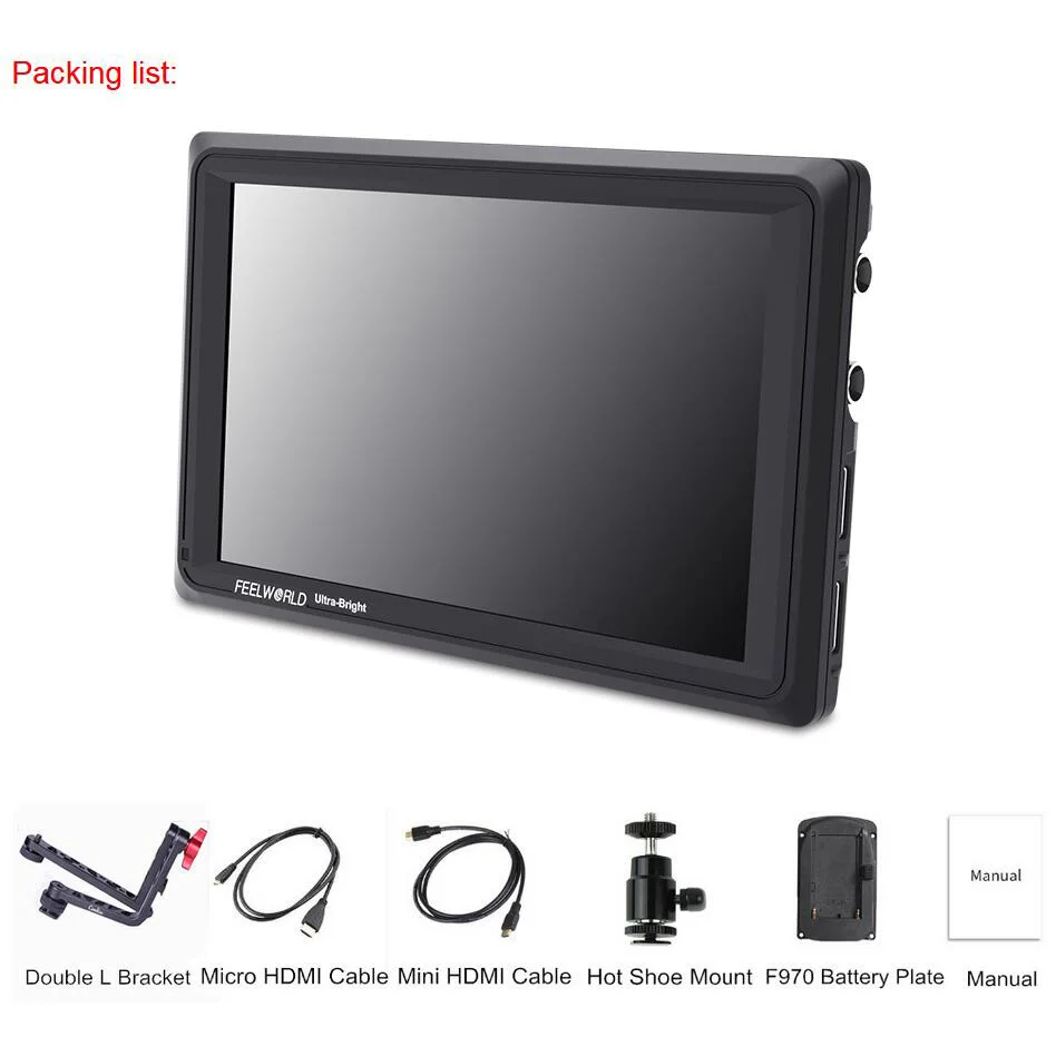 Add Dual L bracket FEELWORLD FW279S 7 дюймов ips 2200 нит 3G-SDI 4K HDMI камера полевой монитор 1920X1200 DSLR монитор для съемки видеофильмов - Цвет: Add Dual L bracket