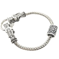 wolf head diy viking runes beads accessories metal chain bracelet men women vikings jewelry for christmas gift