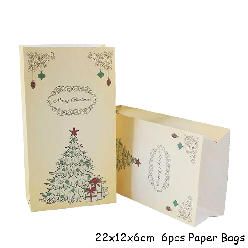 6pcs Paper Bags Рождественская коробка для конфет Рождественская вечеринка мешок для печенья Подарочная коробка Рождественские украшения для дома упаковочные коробки Navida Natal украшение - Цвет: 6pcs Paper Bags