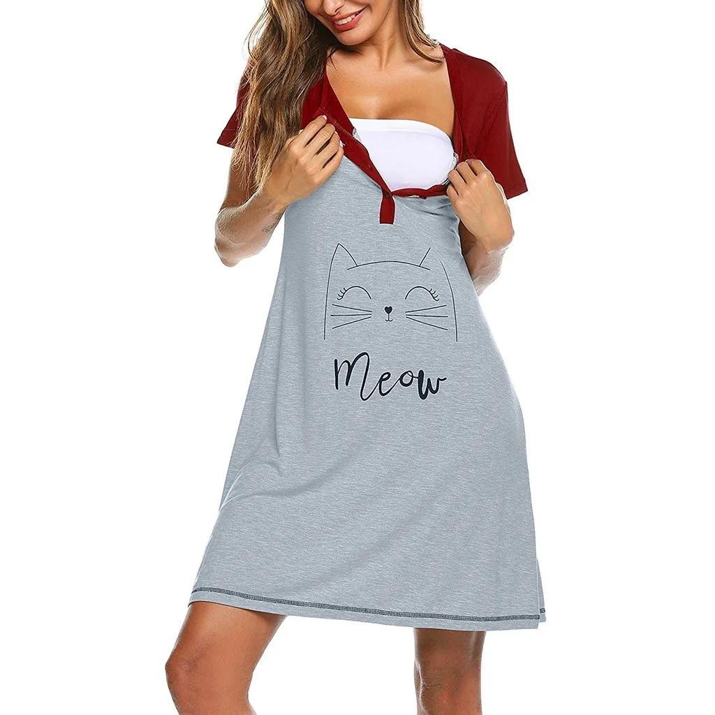 

Women Maternity Dress Short Sleeve Cute Print Nursing Nightdress Breastfeeding Dress Cotton Comfortable Sleepdress Sleepwear New