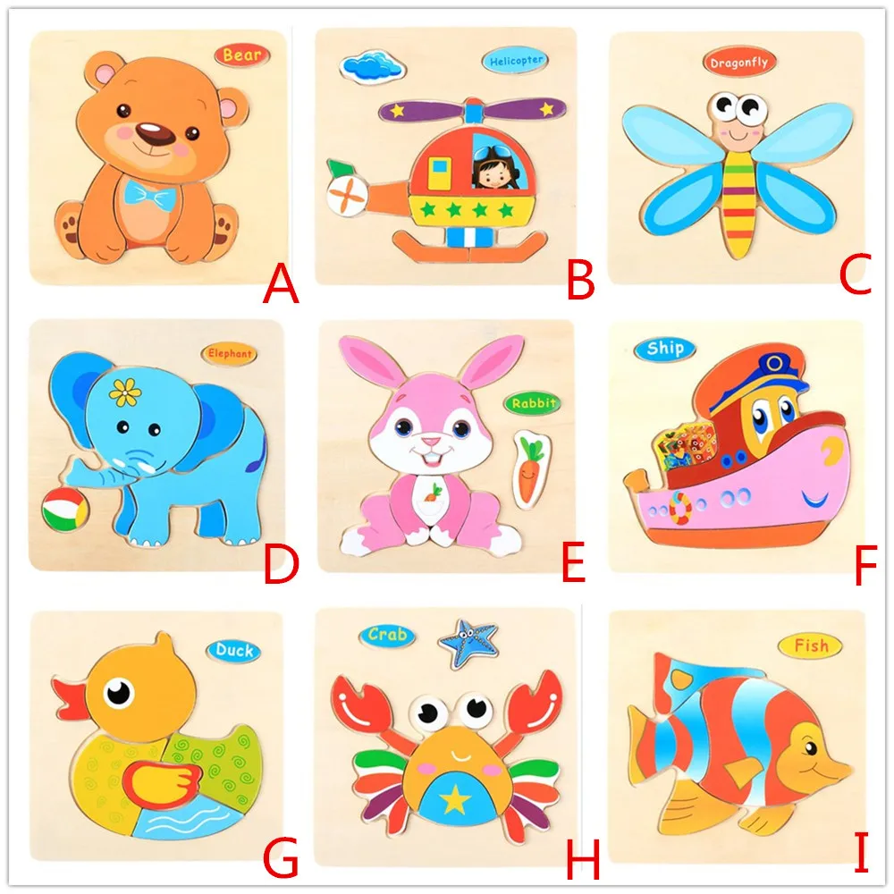 

HIINST Cartoon Animals Wooden Jigsaws Puzzle Educational Developmental Baby Kids Training Toy Drop Ship 2021 New