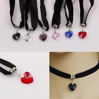 new fashion gothic velvet choker heart crystal pendant collar womens jewelry black ribbon harajuku necklace party gift