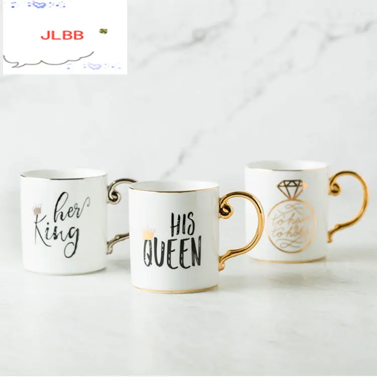 

Luxury Gold King and Queen Diamond Porcelain Coffee Mug Tea Milk Ceramic Cups and Mugs Wedding Gift