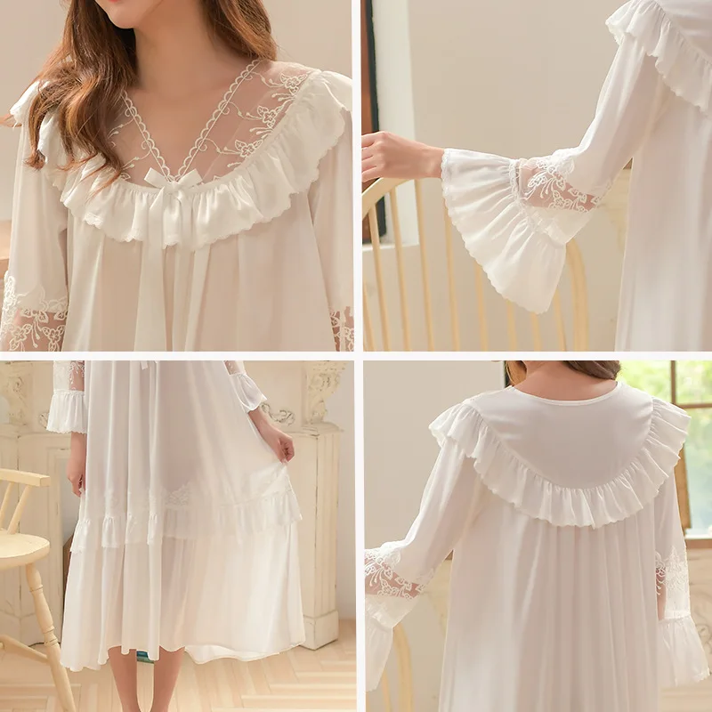 Spring 2021 New Wedding Red Nightdress Women's Long Sleeve French Sweet Princess Palace Style Nightdress Household Women's Wear