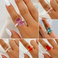 simple transparent resin gummy bear ring for women girl fashion cartoon animal bear rings creative jewelry party gifts 2021 new
