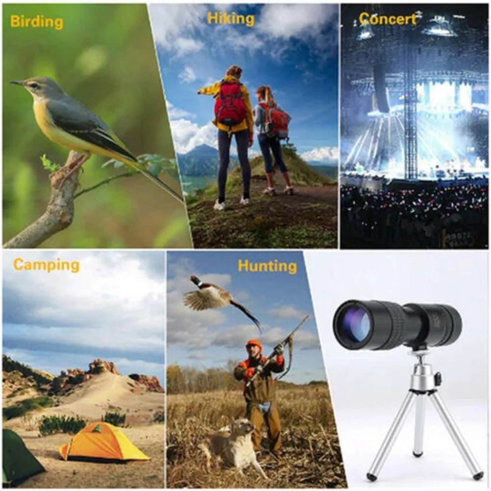 4K 10-300X40mm Super Telephoto Zoom Monocular Telescope Outdoor HD Portable Telescope Built-in Night Vision Function Waterproof