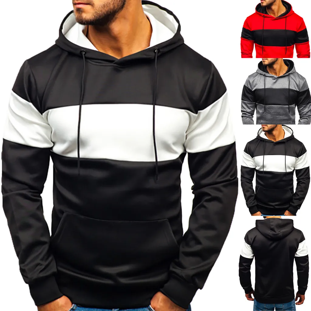 

Pocket Patchwork Hooded Cardigan for Men Slim Fit Hoodie Coat Men Casual Long Sleeve Sweatshirts Male Jackets