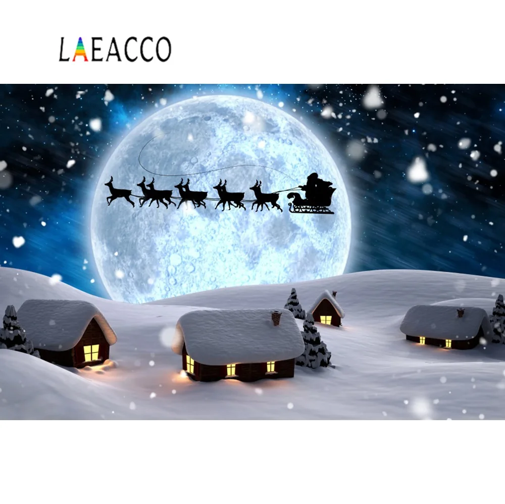 Laeacco фоны для фотосъемки Рождество Снежинка Санта Клаус Сельский дымоход Луна