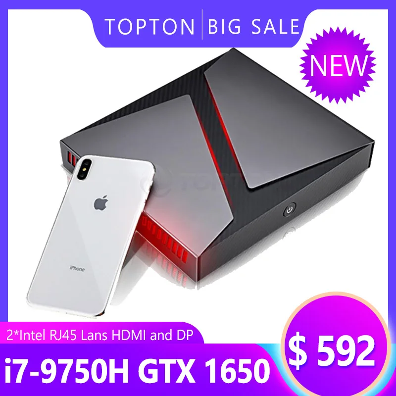 TOPTON модный дизайн мини ПК Intel Core i7 9750H DDR4 UHD Graphics 630 GeForce GTX 1650 4 ГБ GDDR5 Графический