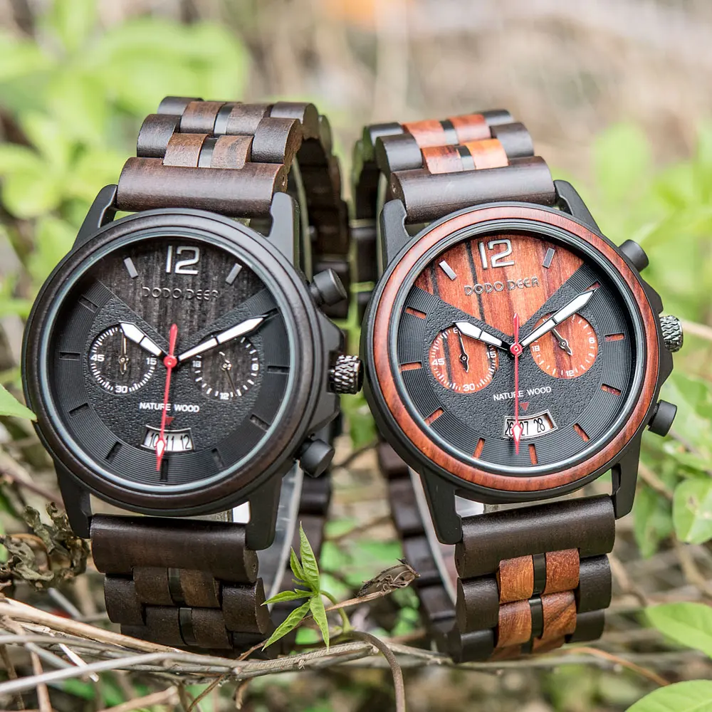 Часы наручные DODO DEER мужские с деревянным ремешком светящиеся календарем
