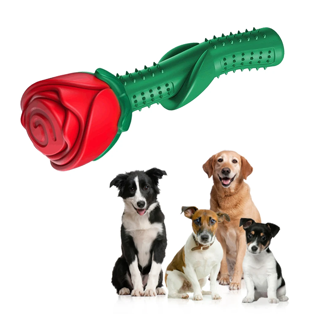 

Lovely Rose Shape Dog Chew Toy TPE Interactive Chewing Molar Teeth Cleaning