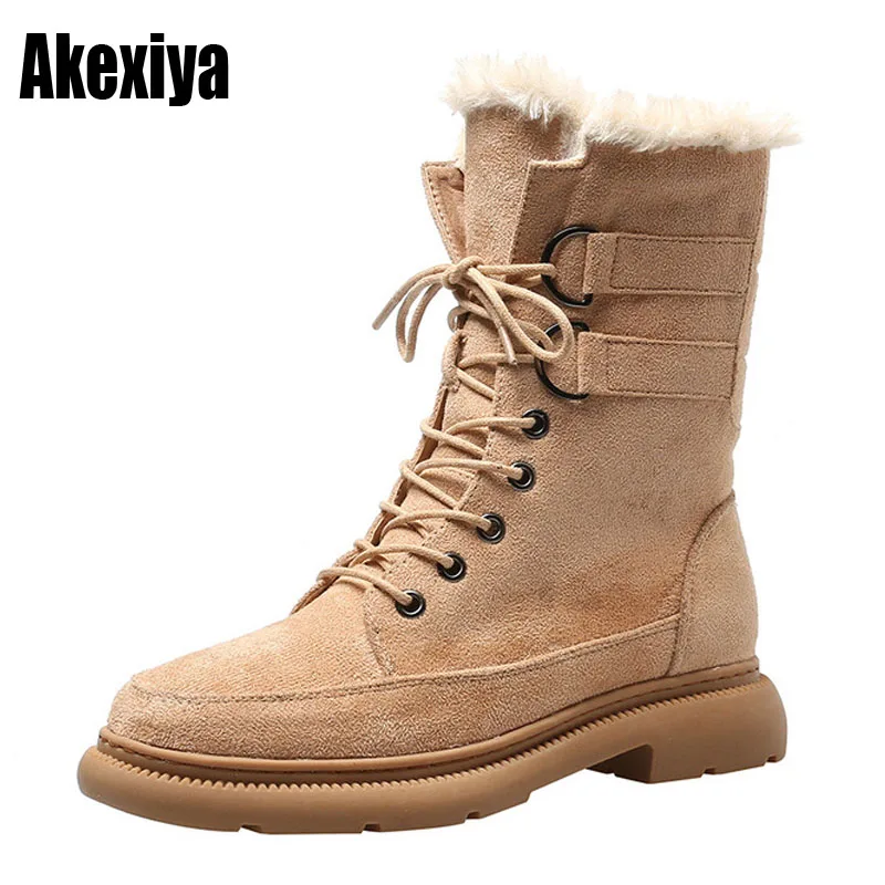 

Новые зимние сапоги, женская модная Повседневная зимняя обувь, удобные замшевые теплые сапоги до середины икры с плюшевым мехом, женские са...