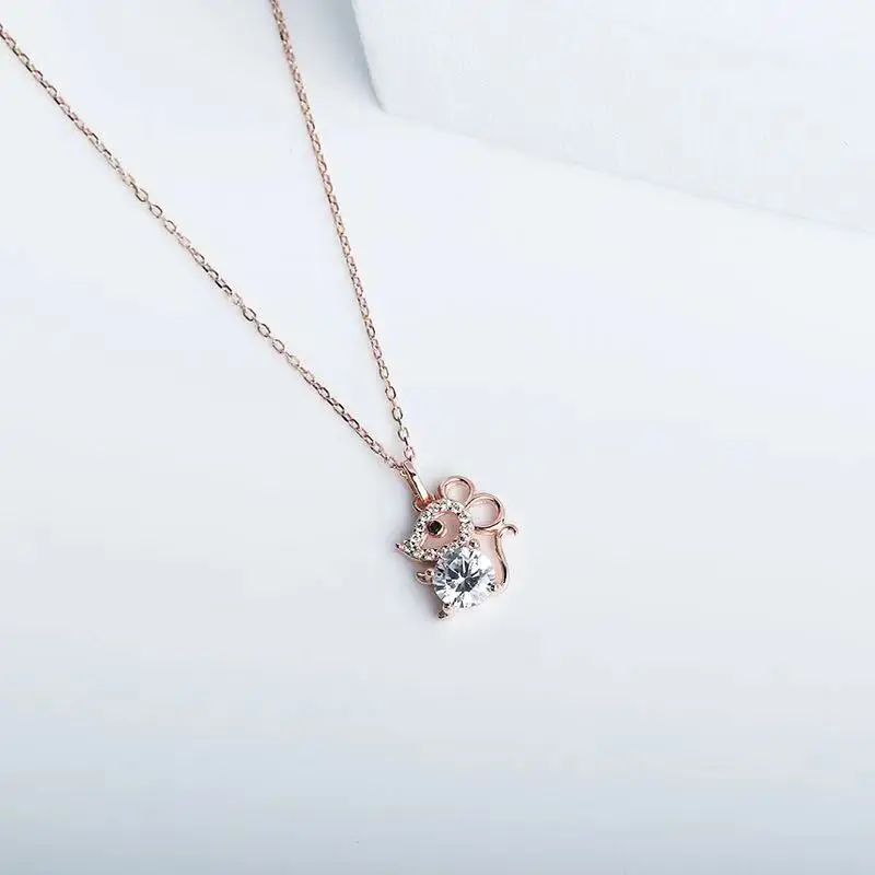 S925 Стерлинговое серебро кулон в виде мыши Полный Кристалл Циркон натальный год