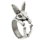 Винтажные хиппи шикарные кольца в виде кота кролика животного для женщин художественный дизайн ретро увеличенные Открытые Кольца Серебряный цвет подарок