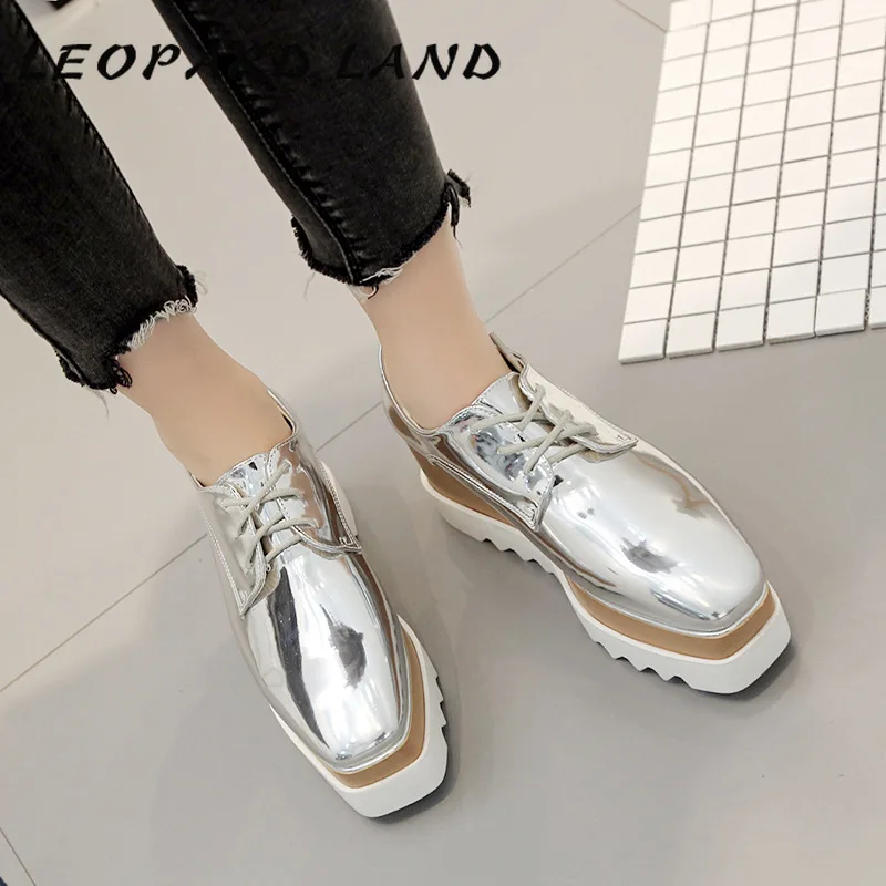 Женские туфли на танкетке LEOPARD LAND весенние толстой подошве с ремнем лоферы в