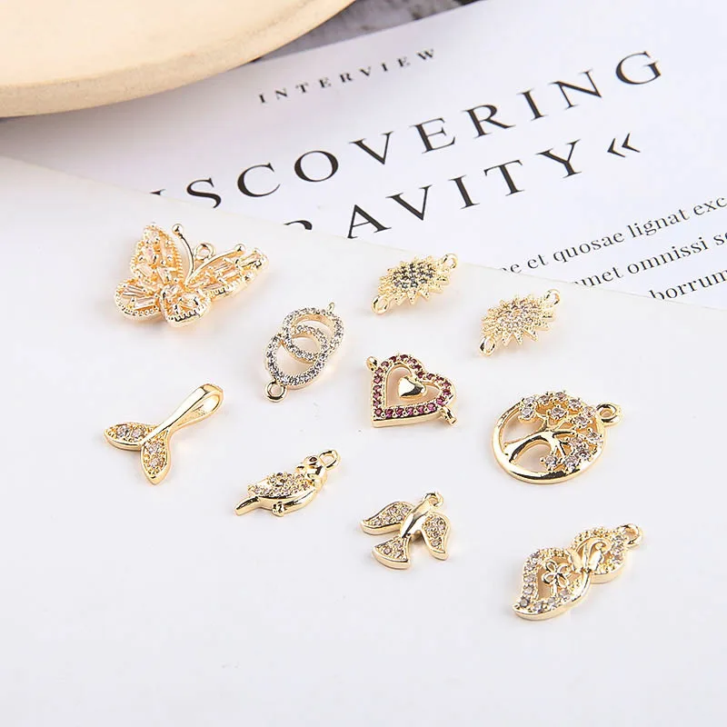 

DIY copper plated genuine gold butterfly swallow note fishtail sunflower 18K pendant hand made ear jewelry material Pendant