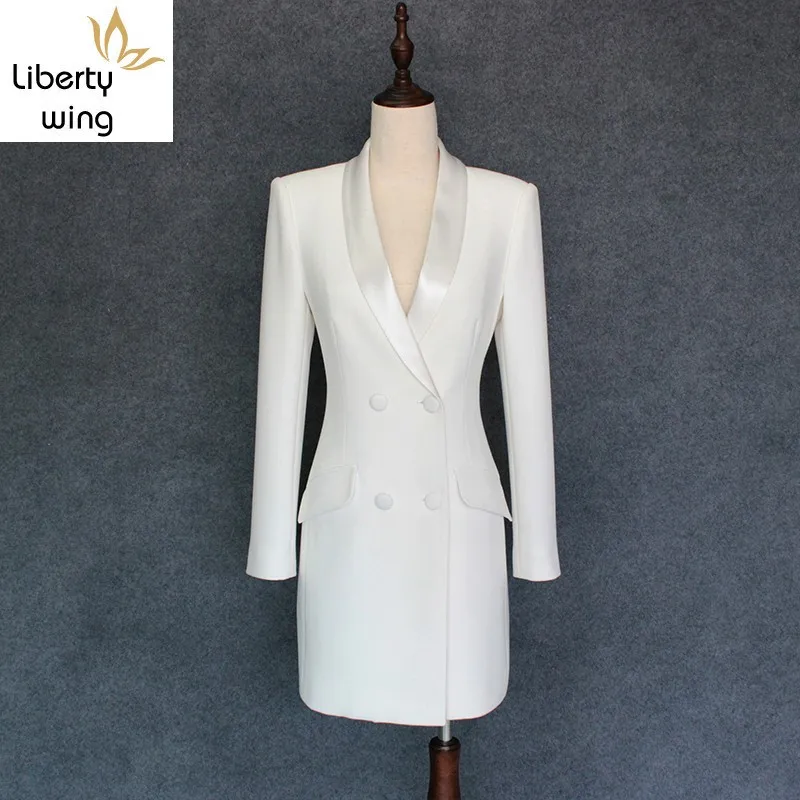 Весенне осенняя Женская белая формальная длинная куртка атласная шаль воротник