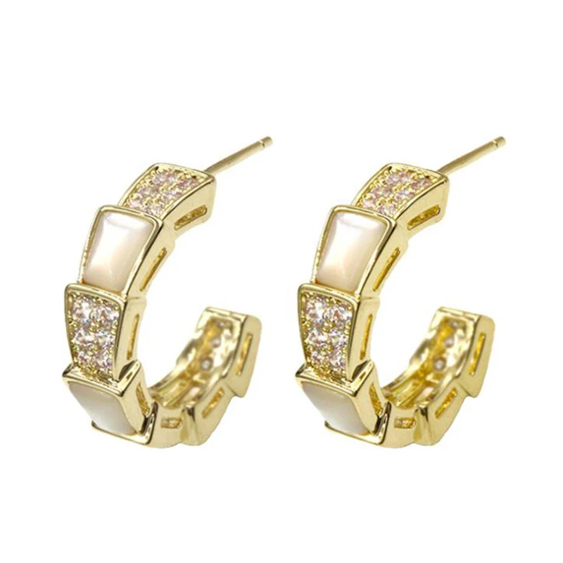 

New Fashion Snake-shaped Bamboo Earrings for Women Design Luxury Temperament High Quality Jewelry Inlaid Zircon Stud Earrings