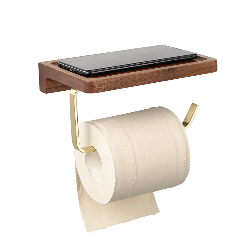 tissue rack wood brass paper towel rack toilet roll paper holder phone shelf kitchen oraganizer bathroom accessories free global shipping