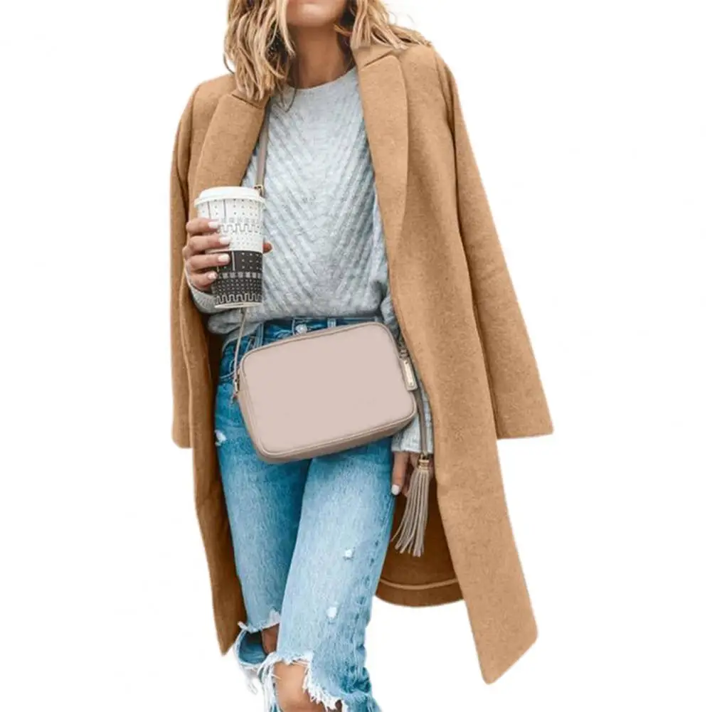 

Woolen Jacket Coat Mid-length Woolen Overcoat Lady Pure Color Long Woolen Cardigan