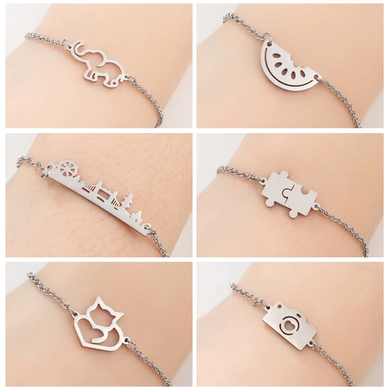 Модный милый браслет Hfarich из нержавеющей стали с изображением слона арбуза кота