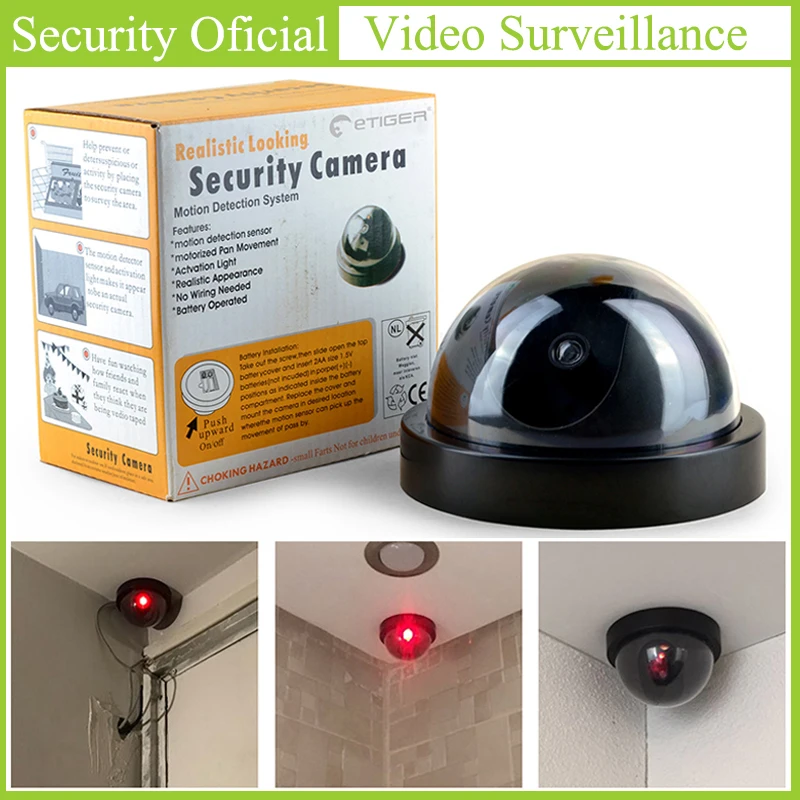 

Top Quality Indoor Fake Camera Simulation Camera Burglar Alarms Deter Thieves Dummy Dome Monitor Red Flash Light Security Camera