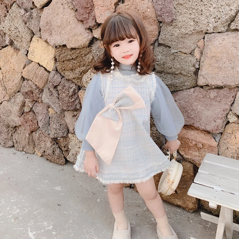 Платье-безрукавка в иностранном стиле для девочек Новинка 2019 года осеннее платье