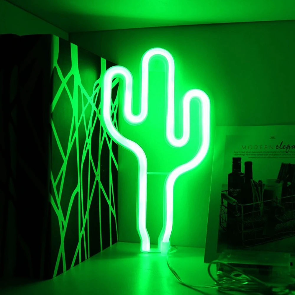 Светодиодная зеленая фотолампа декоративный неоновый светильник в виде кактуса