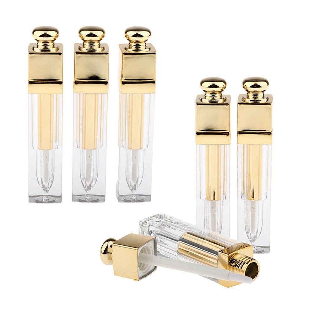 6 шт./лот 5 мл пустые блеск для губ трубки Золотая крышка прозрачные многоразовые