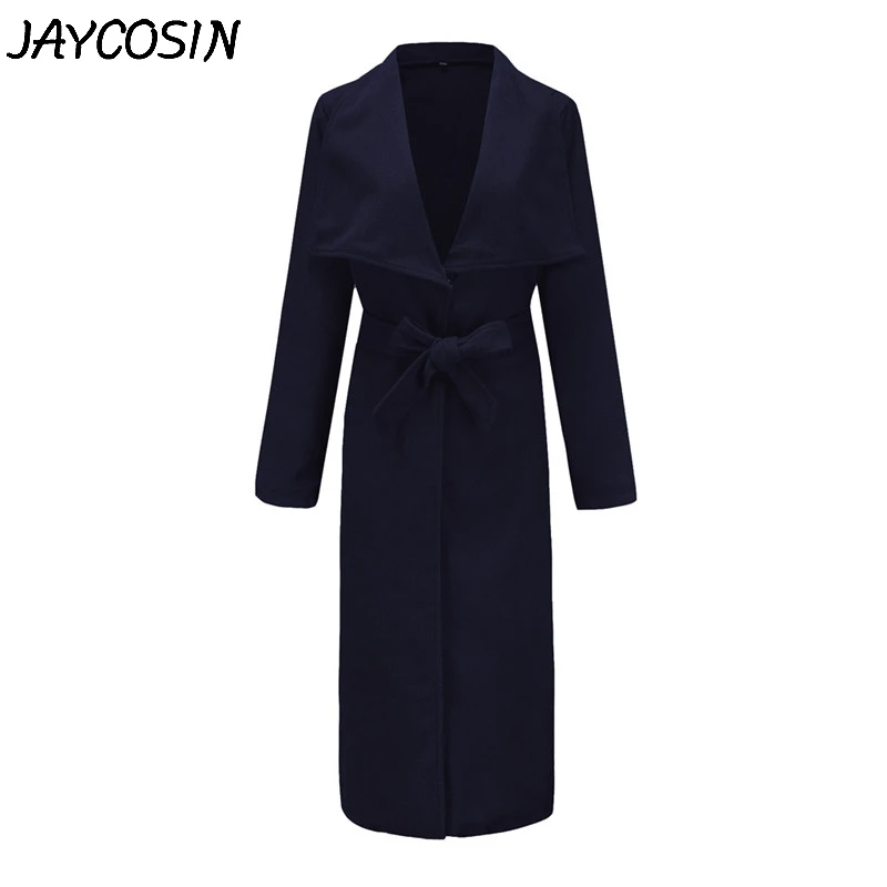 Женское шерстяное пальто JAYCOSIN длинный Тренч на пуговицах с лацканами однотонное