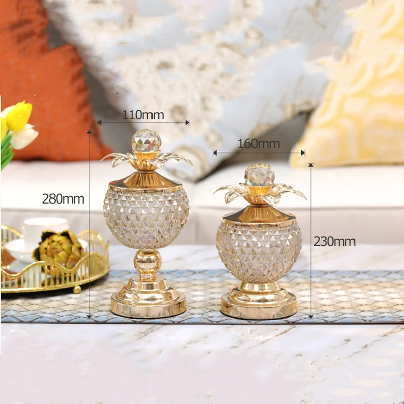 

Metal Glass Storage Jar with Lid Ginkgo Crystal Golden Transparent Glass Candy Jar Modern Home Decoration Organization