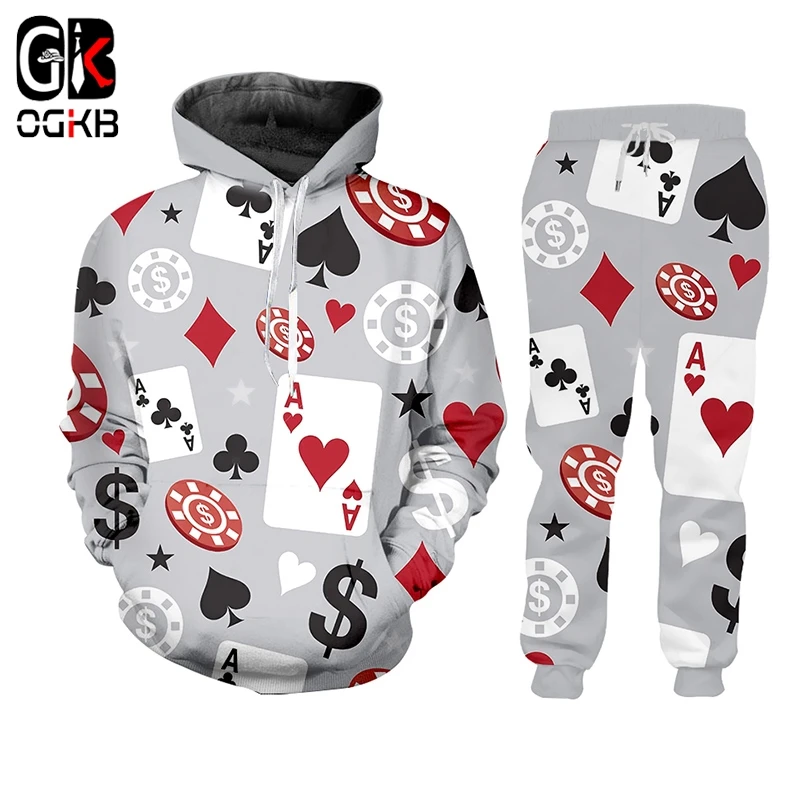 OGKB новые Harajuku 3D печатные покерные Веселые толстовки в стиле хип хоп + штаны