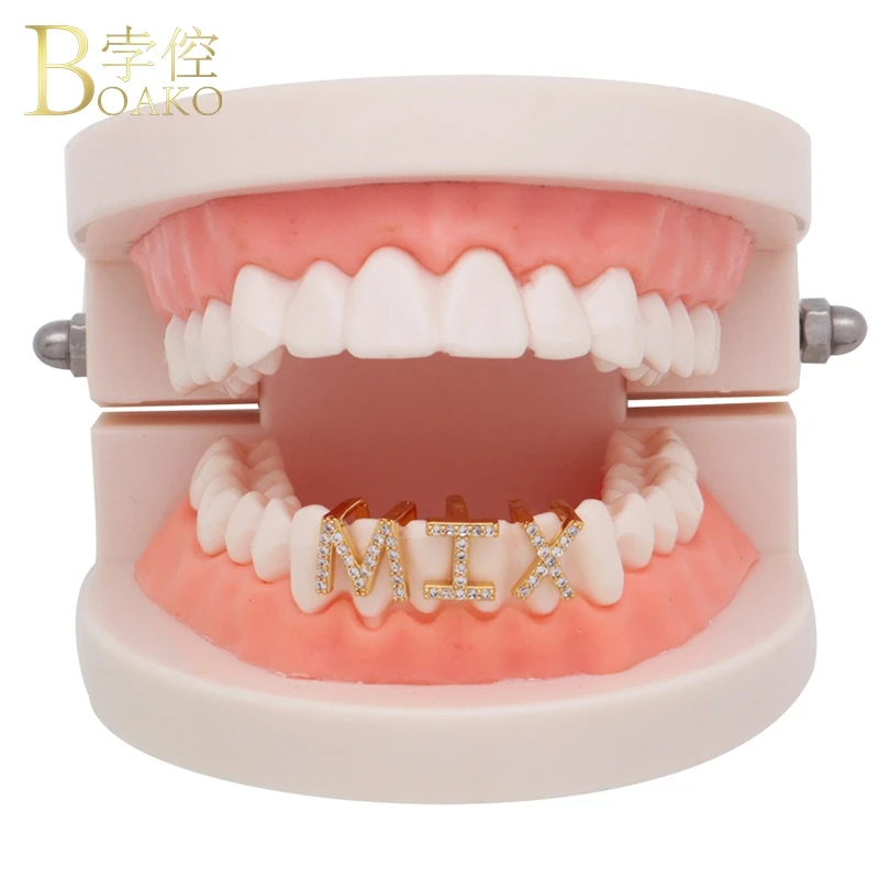 Glitter Zircon Grillz Men Hip Hop Gold Dental Grills Initial Letter Tooth Cap Girl Teeth grillz Caps Punk Jewelry K5 | Украшения и
