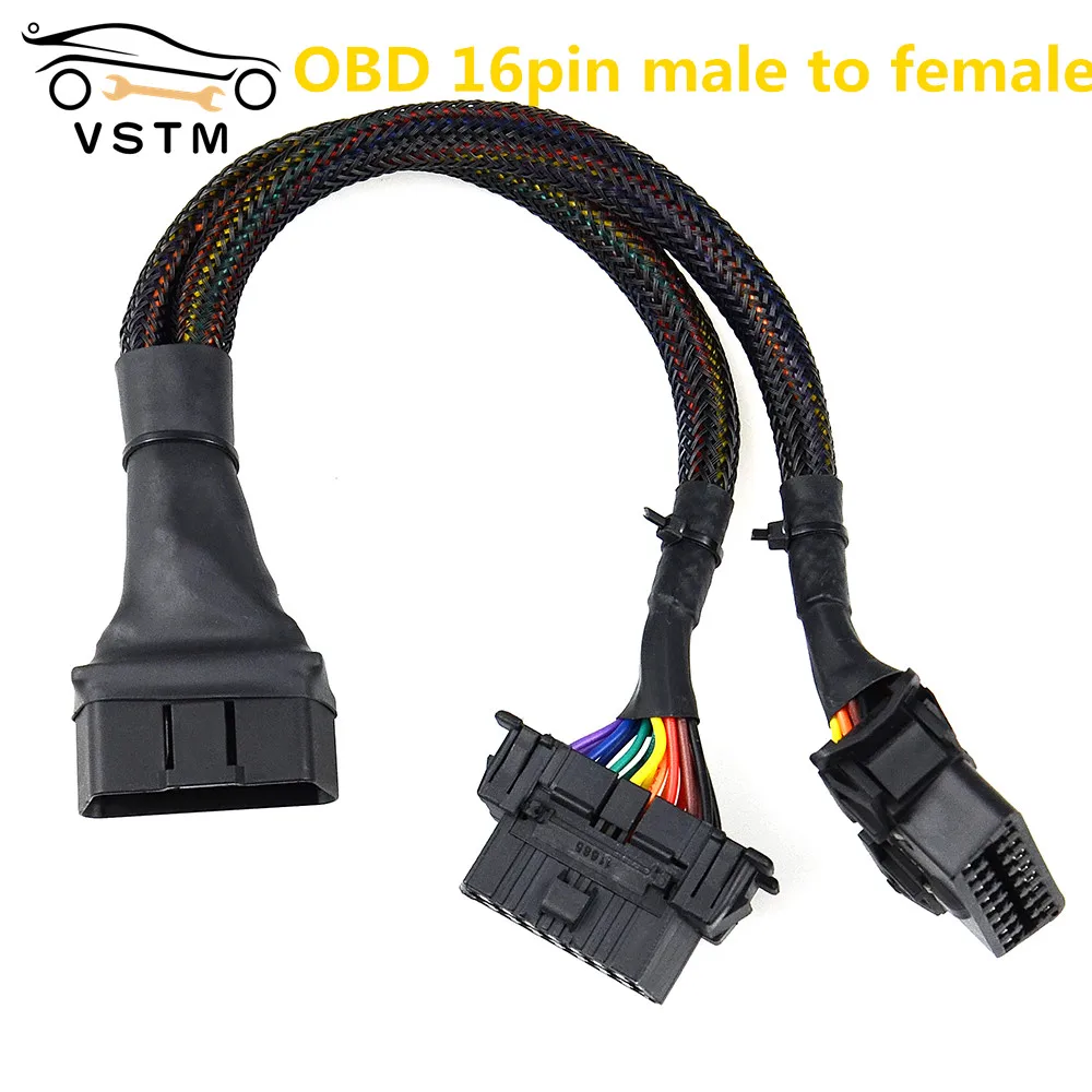 

2021 New OBD2 Male to Dual Female Elbow Extension Cable with 16pins Available to Connected 1 IN 2 Converted OBD Extender Adapter