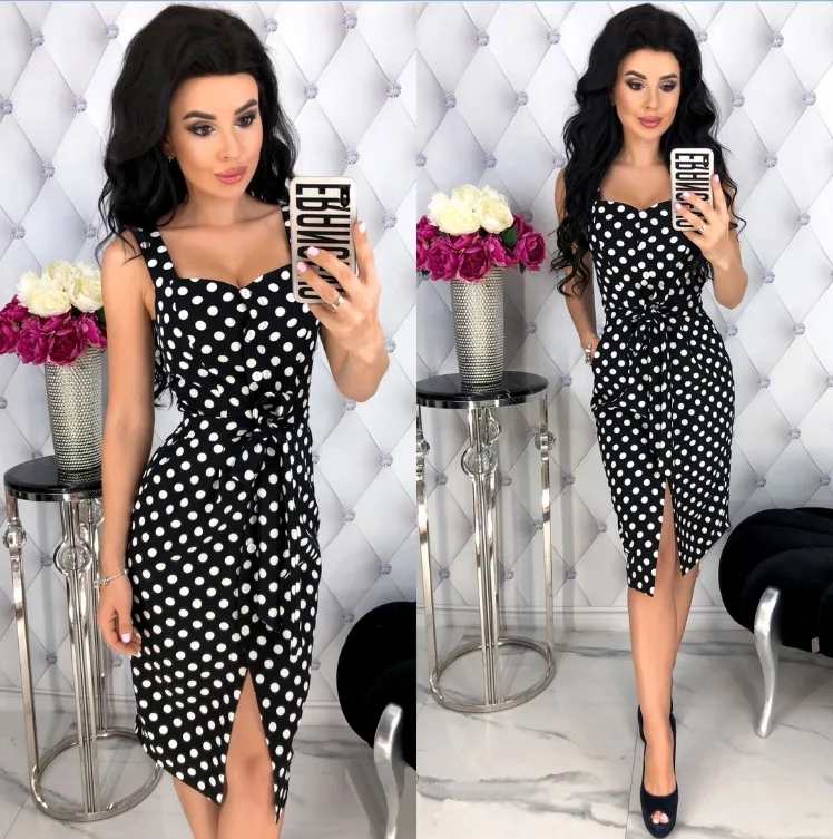 2019 сексуальное черное платье в горошек с бретельками на шее открытыми плечами
